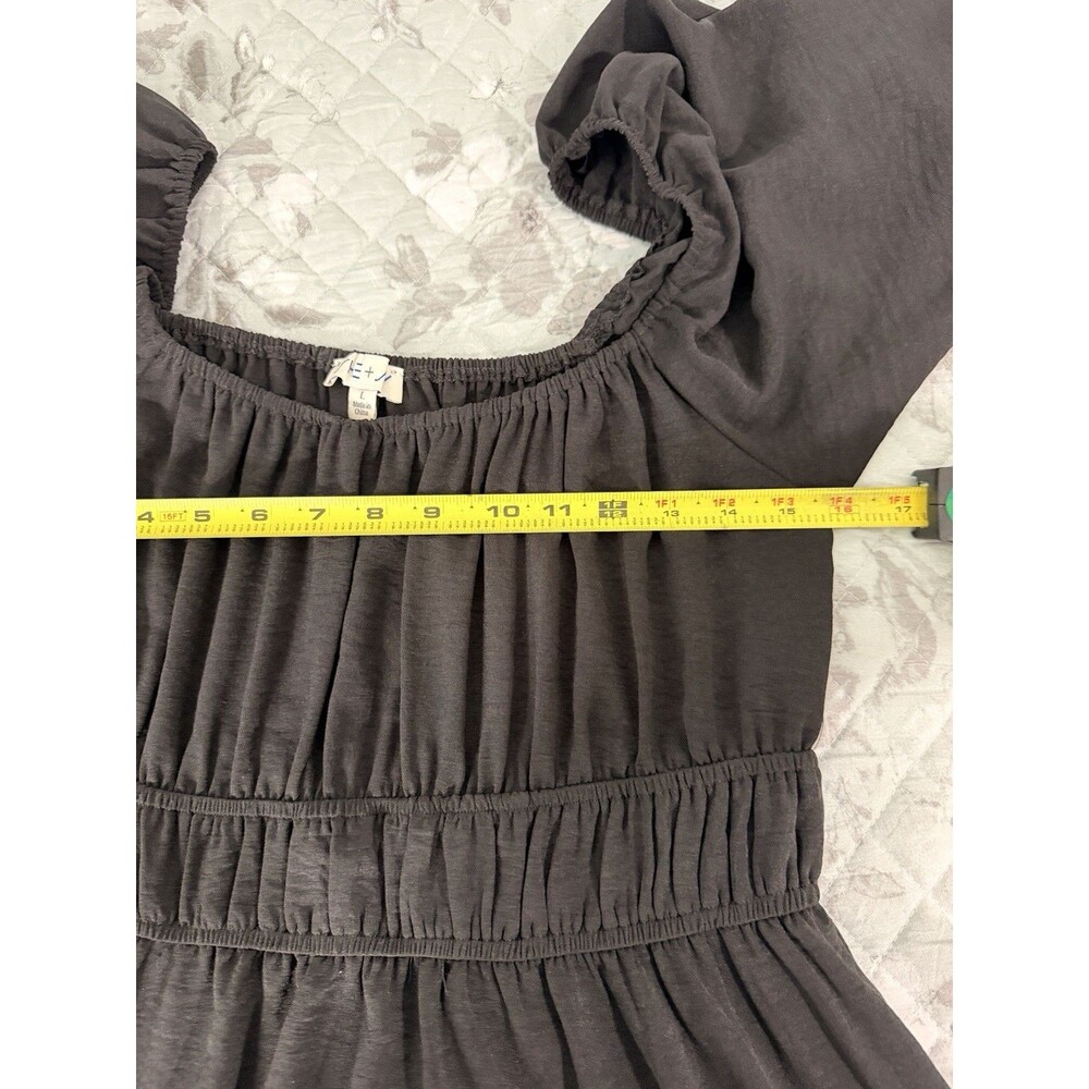 She + Sky Black Off Shoulder Tiered  Dress Long Balloon Sleeve Elastic Waist L - Picture 5 of 6